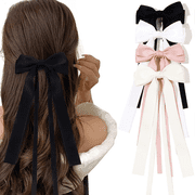 4 Pcs Black Silky Satin Hair Bows with Metal Clips Fashion Hair Ribbon Accessories for Women and Girls