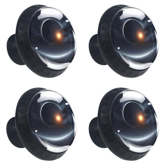 4 Pcs Black Space Sky Background with Solar Eclipse Print Cabinet Knobs 30mm Round Crystal Glass Drawer Handles Pulls with Screws for Kitchen Cupboard Wardrobe Closet Dresser, Home&Office