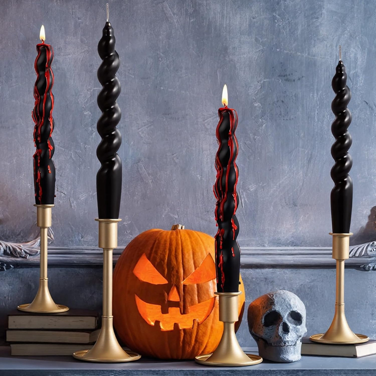 4 Pcs Black Spiral Taper Bleeding Candles, 7 Inch Twisted Dinner ...