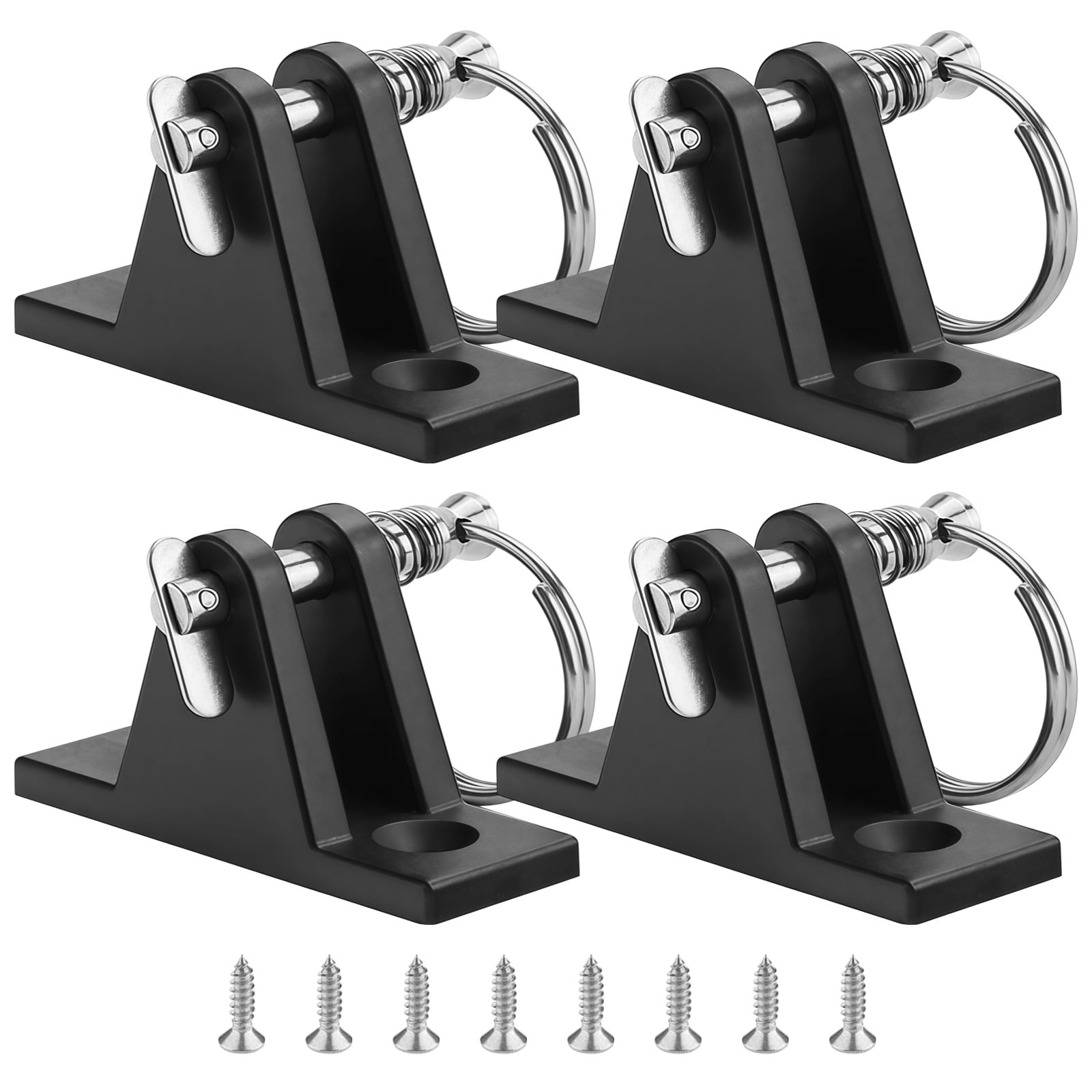 4 Pcs Black Stainless Steel Bimini Top Deck Hinge with Quick Release Pin, Nylon Mount Bracket 2.4 x 0.8 x 1.6 in, Includes Screws, Marine Boat Bimini Top Hardware