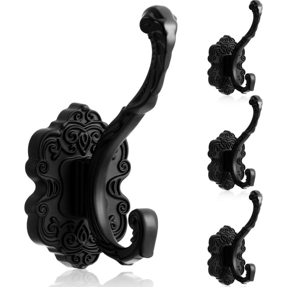 4 Pcs Black Wall Hooks Set Vintage Coat & Towel Hooks for Entryway, Bathroom, Bedroom Decorative Heavy Duty Wall Mounted Unique French Country Curtain Holder for Keys, Hats Bags, Clothes