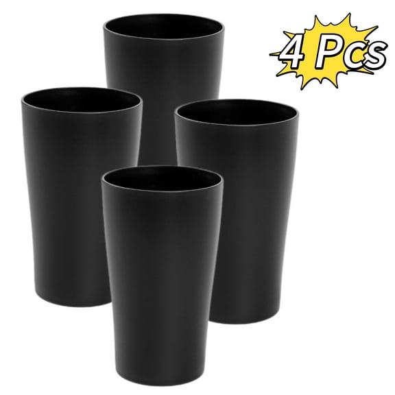 4 Pcs Black Wheat Straw Cups,Drinking Glasses Premium,Plastic Reusable Cups,Unbreakable Drinking Cup Reusable Dishwasher Safe Water Plastic Glasses Black(16 oz)