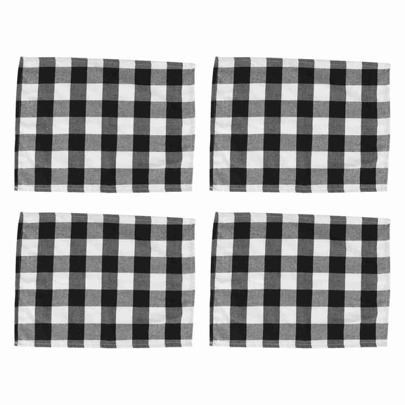 4 Pcs Black White Plaid Placemat Table Mat Tableware Plate Placemat for Daily Placement, Farmhouse Decoration, Family Dinner, Barbecue and Festive Etc