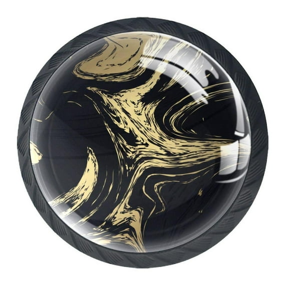 4 Pcs Black and Gold Texture Knobs for Kitchen Cabinet Cupboard Dresser Bookcase Drawer Pulls Handles Round Home Decor