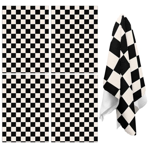 4 Pcs Black and White Checkered Pattern Funny Kitchen Towels, Microfiber Dish Towels, Kitchen Tea Towels Set 18" X 26"