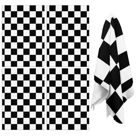 4 Pcs Black and White Checkered Pattern Funny Kitchen Towels, Microfiber Dish Towels, Kitchen Tea Towels Set 18" X 26"