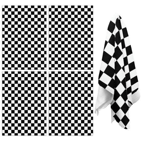 4 Pcs Black and White Checkered Pattern Funny Kitchen Towels, Microfiber Dish Towels, Kitchen Tea Towels Set 18" X 26"