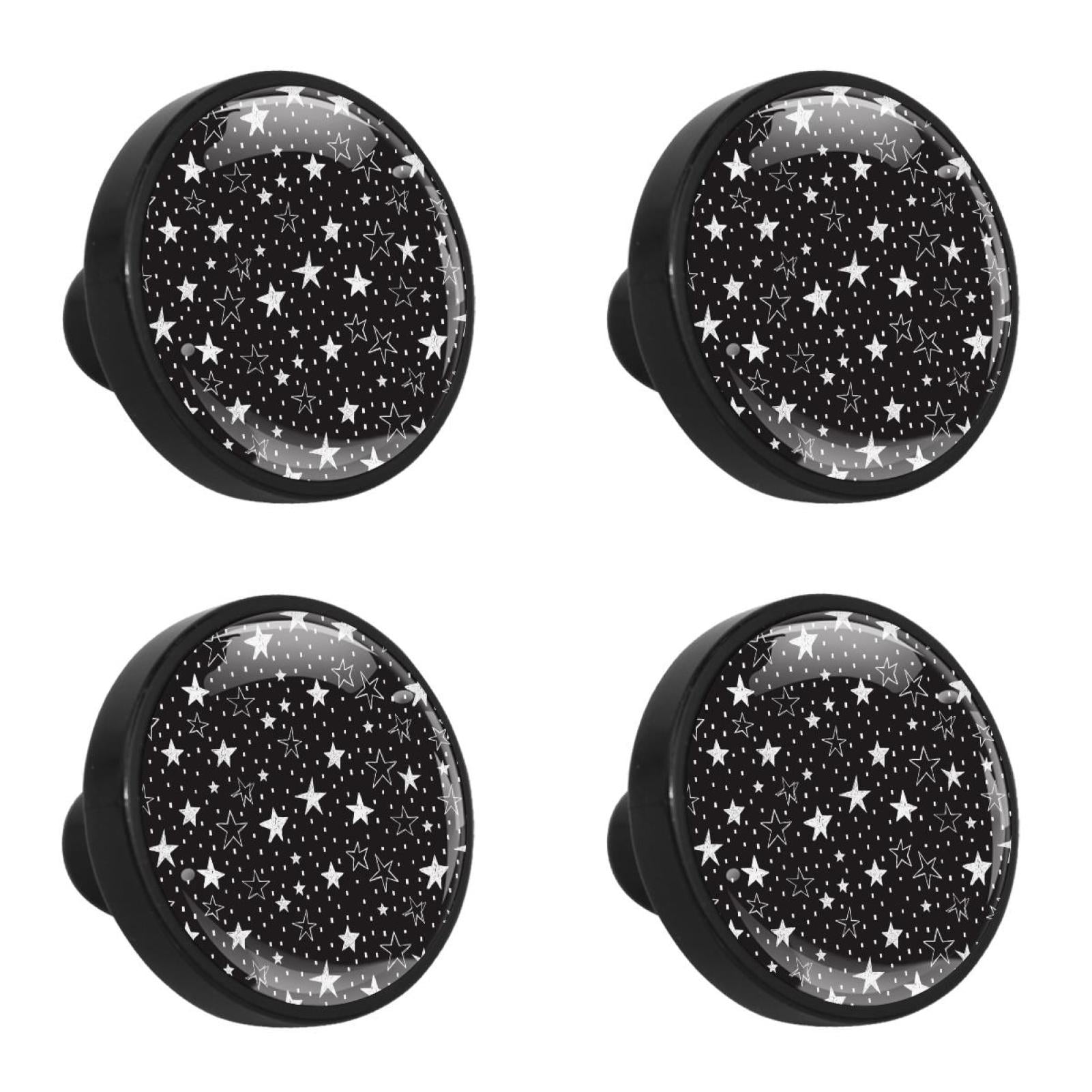 4 Pcs Black and White Stars Knobs for Kitchen Cabinet Cupboard Dresser Bookcase Drawer Pulls Handles Round Home Decor