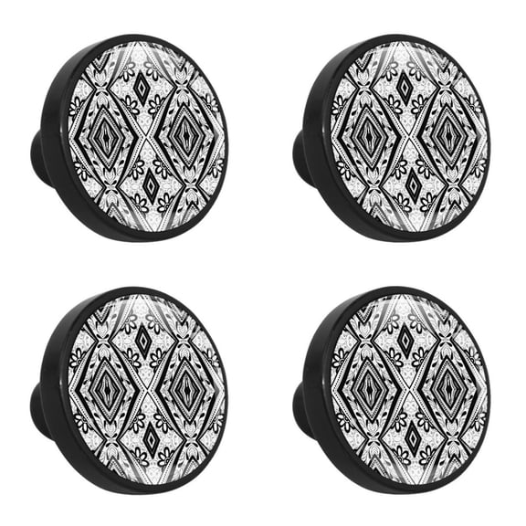 4 Pcs Black and White Tribal Knobs for Kitchen Cabinet Cupboard Dresser Bookcase Drawer Pulls Handles Round Home Decor