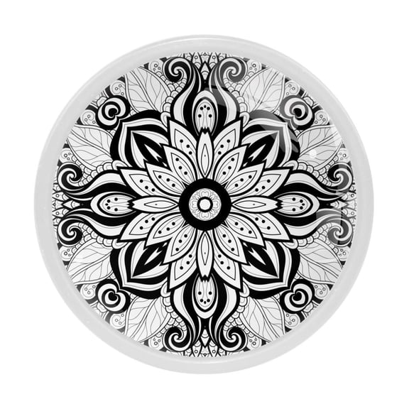 4 Pcs Black and White Tribal Knobs for Kitchen Cabinet Cupboard Dresser Bookcase Drawer Pulls Handles Round Home Decor