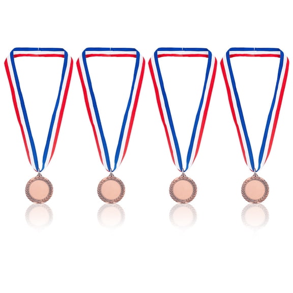 4 Pcs Blank Award Medal Red Copper Alloy Engraved Blank Medal with Neck Ribbons Winner Awards Make Your Own Medals Kit for Competitions Celebration