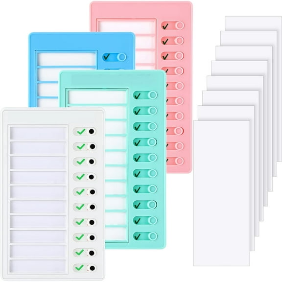 4 Pcs Blank Chore Chart Kids Chore Chart, Plastic Checklist Board with 8 Detachable Cardstock to Do List for Home Routine Planning (White, Pink, Blue, Green)