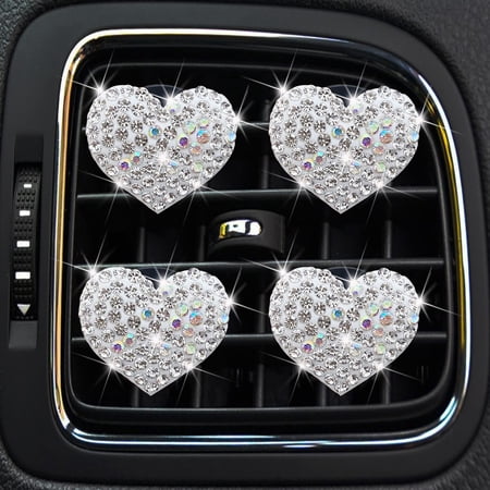 4 Pcs Bling Heart Shaped Air Vent Clips, Crystal Heart Car Air Fresheners Vent Clips Charms Rhinestone Diffuser Vent Clip Heart Car Interior Decoration Cute Car Decor Bling Car Accessories for Women