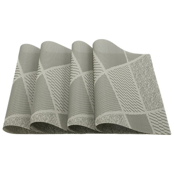 4 Pcs Blocks Pattern Placemats PET Place Mats for Kitchen Dining Table Washable Table Mats Brown