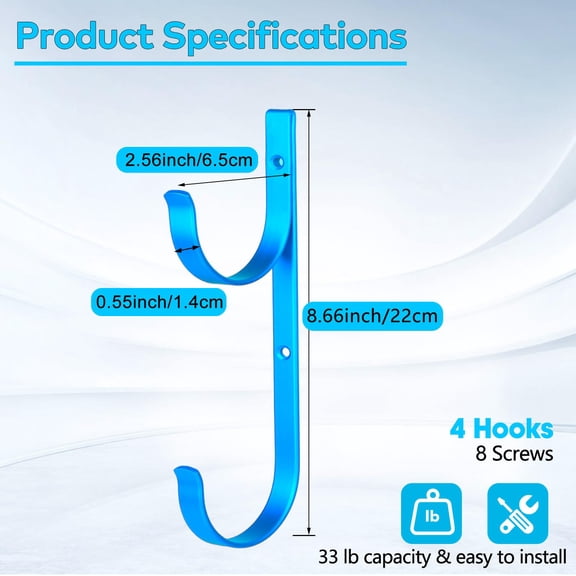 4 Pcs Blue Aluminum Pool Pole Hooks for Organizing Equipment