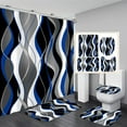 thumbnail image 1 of 4 Pcs Blue and Black Striped Shower Curtain Set Grey and White Bathroom Sets with Shower Curtain and Rugs Modern Home Bathroom Decor Shower Curtains with Rugs and Toilet Lid Cover, 1 of 3