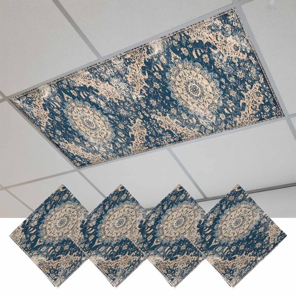 4 Pcs Blue Classic Fluorescent Light Covers Medieval Retro African Pattern Magnetic Light Covers for Ceiling Lights 4 x 2 ft Drop Ceiling Lights Cover Shade for Office, Home, Hospital