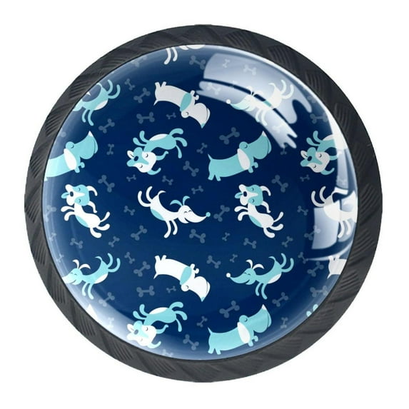 4 Pcs Blue Dogs Knobs for Kitchen Cabinet Cupboard Dresser Bookcase Drawer Pulls Handles Round Home Decor