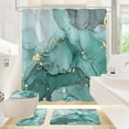 thumbnail image 1 of 4 Pcs Blue Marble Shower Curtain Set with Non-Slip Rugs, Toilet Lid Cover and Bath Mat, Abstract Modern Art Bathroom Decor Set with Shower Curtain and Rugs and Accessories, 1 of 6