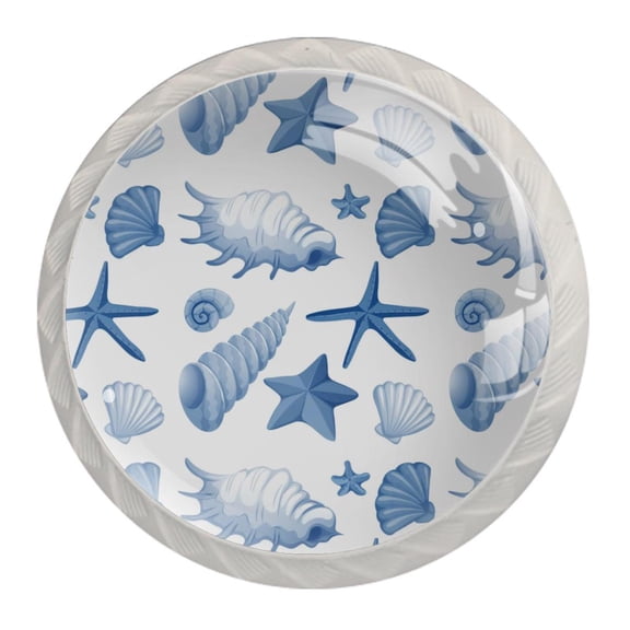 4 Pcs Blue Seashells Conch Knobs for Kitchen Cabinet Cupboard Dresser Bookcase Drawer Pulls Handles Round Home Decor