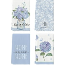 4 Pcs Blue Spring Hydrangeas Kitchen Towels, 27.5x20 Inch Watercolor Floral Decorative Kitchen Hand Towels, Summer Farmhouse Absorbent Dishcloth Fast Drying for Cooking (Hydrangeas)