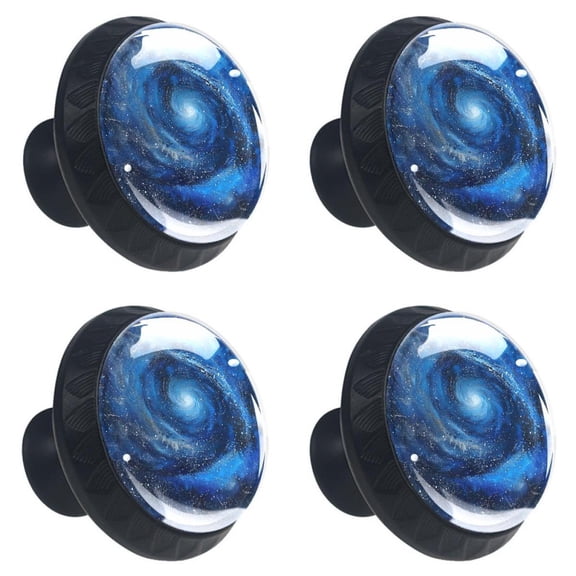 4 Pcs Blue Starry Space on Spiral Print Cabinet Knobs 30mm Round Crystal Glass Drawer Handles Pulls with Screws for Kitchen Cupboard Wardrobe Closet Dresser, Home&Office