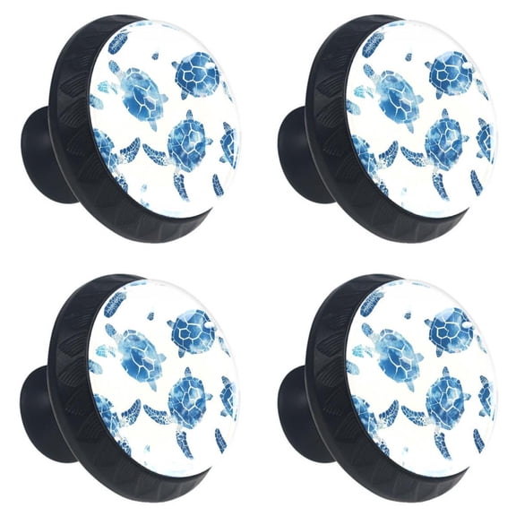 4 Pcs Blue Tortoise Print Cabinet Knobs 30mm Round Crystal Glass Drawer Handles Pulls with Screws for Kitchen Cupboard Wardrobe Closet Dresser, Home&Office