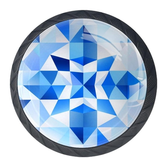4 Pcs Blue and White Geometry Knobs for Kitchen Cabinet Cupboard Dresser Bookcase Drawer Pulls Handles Round Home Decor