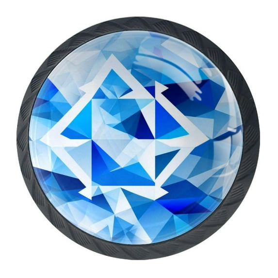 4 Pcs Blue and White Geometry Knobs for Kitchen Cabinet Cupboard Dresser Bookcase Drawer Pulls Handles Round Home Decor