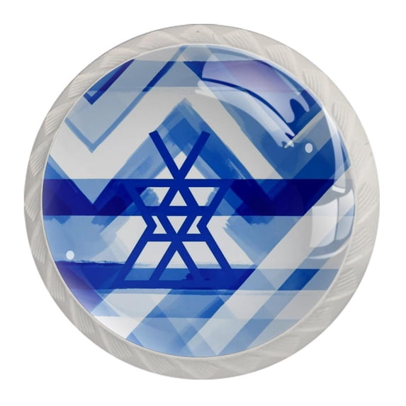 4 Pcs Blue and White Geometry Knobs for Kitchen Cabinet Cupboard Dresser Bookcase Drawer Pulls Handles Round Home Decor