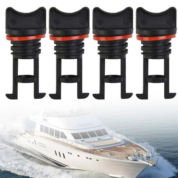 4 Pcs Boat Drain with Washers, Coarse Thread Nylon Marine Bung Set with Retainer Lug, Fits Standard Drain Bases for Fishing Boats, for KAYAKs, Canoes, Black and Red, 0.74 in Diameter