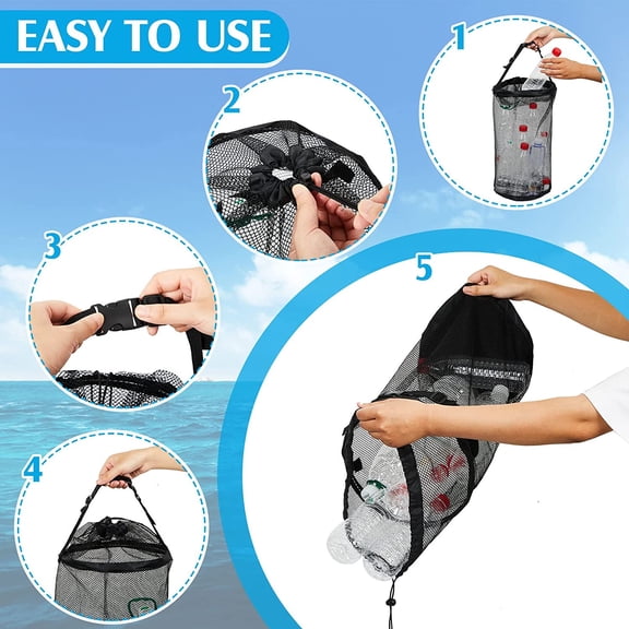 4 Pcs Boat Trash Bags Large Hoop Mesh Trash Can Portable Reusable Trash Pontoon Boat Accessories for Men Mesh Storage Bag for Fishing Kayak Camping Boating Marine Outdoor Storage ATV RV, Black