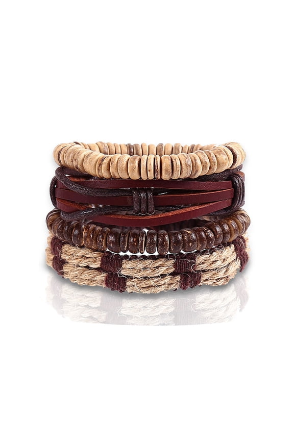 4 Pcs Bohemian Bracelet for Women Faux Leather Cuff Bracelet Multi Layer Western Jewelry Crystal Wristbands