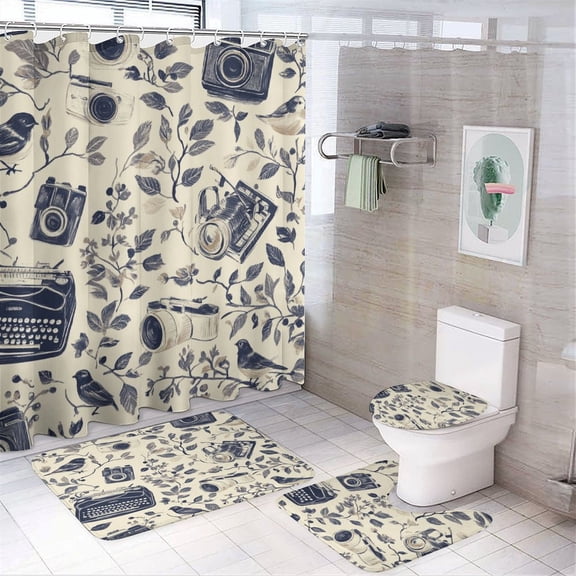 4 Pcs Bohemian Color Shower Curtain Set with Non-Slip Rugs Bathroom Set Bathroom Carpet Bath Mat And Toilet Rugs