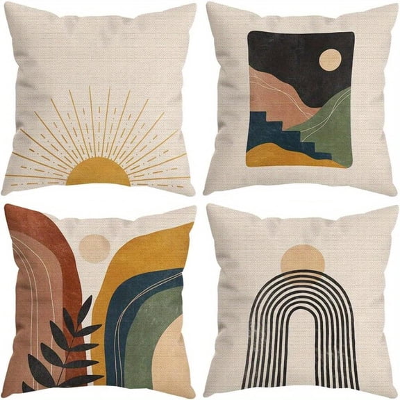 4 Pcs Bohemian Pillow Set Sun Sunset Sunrise Rainbow Mountain Pillow Set Living Room Bedroom Sofa Pillow Set Suitable for Home Sofa Pillow Set Replacement