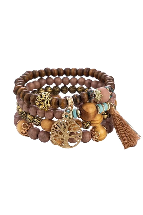 4 Pcs Bohemian Stackable Bracelets for Women Men Set Stretch Multilayer Stack Beads Colorful Beaded Charm Tree of Life Handmade Tassels Jewelry Hippie Bracelet Dainty Best Friends Gift