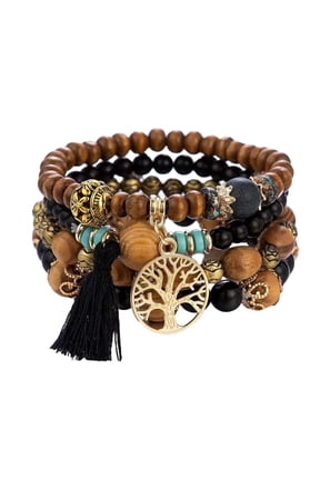 4 Pcs Bohemian Stackable Bracelets for Women Men Set Stretch Multilayer Stack Beads Colorful Beaded Charm Tree of Life Handmade Tassels Jewelry Hippie Bracelet Dainty Best Friends Gift