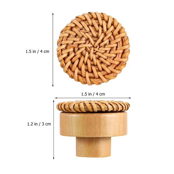 HOMEMAXS 4 Pcs Boho Rattan Wooden Dresser Drawer Knobs Woven Pulls for Furniture