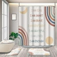 thumbnail image 1 of 4 Pcs Boho Rainbow Inspirational Quotes Shower Curtain Sets with Non-Slip Rugs, Abstract Motivational Positive Kids Teen Girls Pink Muted Moon Sun Fabric Polyester with 12 Hooks 72 * 72in, 1 of 6
