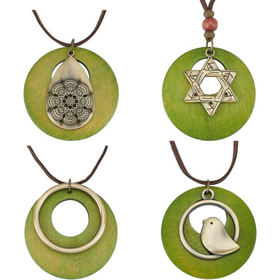 4 Pcs Boho Vintage Pendant Necklaces Colorful