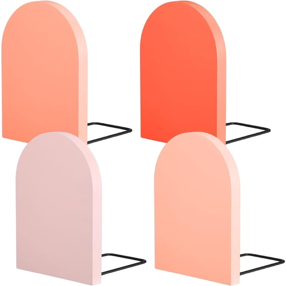4 Pcs Boho Wood Bookends Back to School Sage Green Wooden Book Stands Decorative Non Skid Book Stoppers for Books Cds Videos Albums Office Desktop Shelves (Orange)