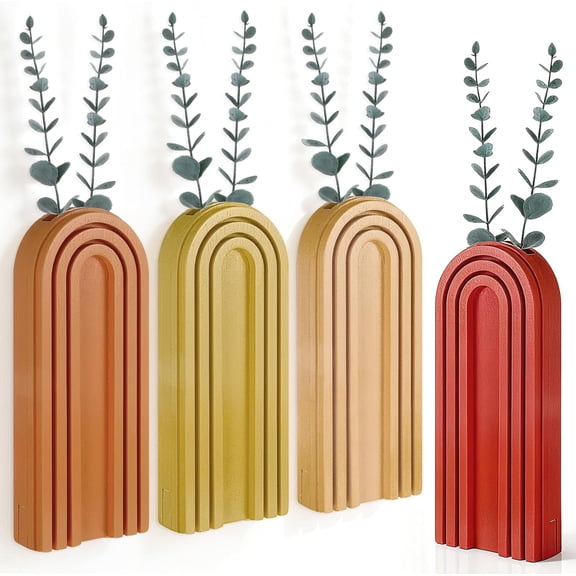 4 Pcs Boho Wood Wall Planters Hanging Planters Indoor Wall Decor Plant Holders Modern Farmhouse Walls Art Decor Natural Wood Wall-Mounted Planter for Living Room, Bedroom, Entryway (Mixed Colors)