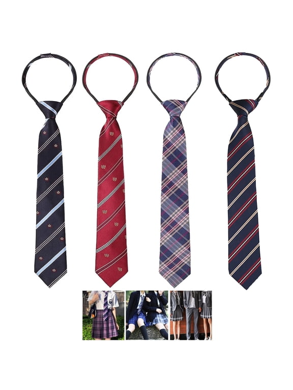4 Pcs Pre-Tied Adjustable Kids Neckties for Boys, Solid Pattern, Ages 4-12, Assorted Colors, for Formal Wedding Graduation School Uniforms