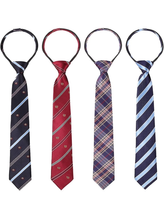 4 Pcs Boy's Necktie Pre Tied Neck Strap Tie Adjustable Kids Ties for Formal Wedding Graduation School Uniforms, assorted colors