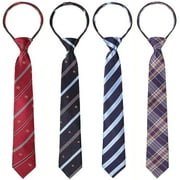 4 Pcs Boy's Necktie Pre Tied Neck Strap Tie Adjustable Kids Ties for Formal Wedding Graduation School Uniforms, assorted colors