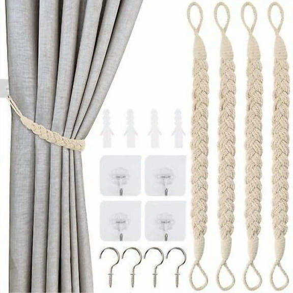 4 Pcs Braided Satin Rope Curtain Tie Backs-Tiebacks Holdbacks Curtain & Voile