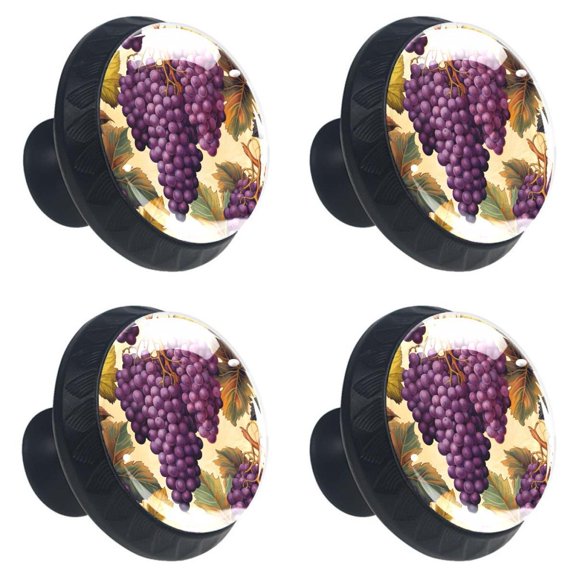4 Pcs Branches of Grapes Fruits Print Cabinet Knobs 30mm Round Crystal Glass Drawer Handles Pulls with Screws for Kitchen Cupboard Wardrobe Closet Dresser, Home&Office