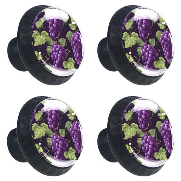 4 Pcs Branches of Grapes Fruits Print Cabinet Knobs 30mm Round Crystal Glass Drawer Handles Pulls with Screws for Kitchen Cupboard Wardrobe Closet Dresser, Home&Office