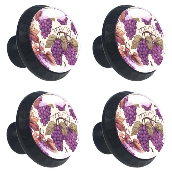 4 Pcs Branches of Grapes Fruits Print Cabinet Knobs 30mm Round Crystal Glass Drawer Handles Pulls with Screws for Kitchen Cupboard Wardrobe Closet Dresser, Home&Office