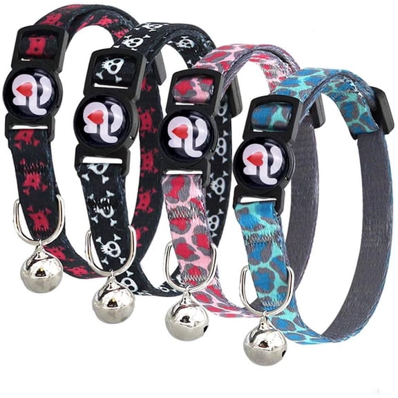 4 Pcs Breakaway Cat Kitten Collar with Bell Quick Release Safe Buckle